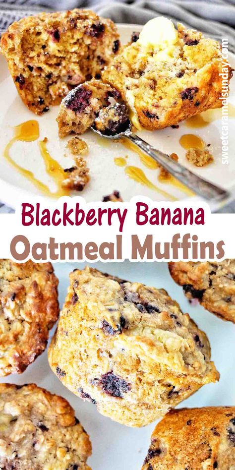 Blackberry Banana Recipes, Banana Blackberry Muffins, Blackberry Muffins Healthy, Blackberry Muffin Recipe, Blackberry Oatmeal, Blackberry Muffin, Mini Banana Muffins, Baby Muffins, Berry Oatmeal