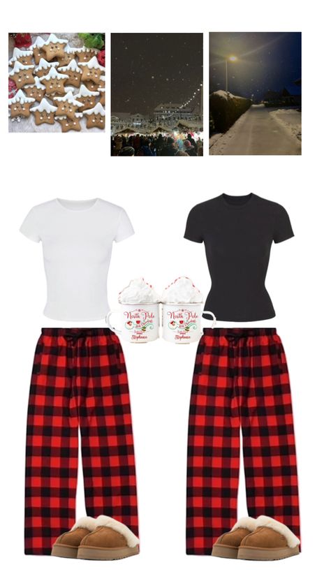 Christmas Pajama Pants Outfit, Red Pajama Pants Outfit, Christmas Pj Pants Outfit, Christmas Party Outfits School, Pajama Pant Outfits, Red Pj Pants Outfit, Plaid Pajama Pants Aesthetic, Pijama Day At School Outfits, Winter Pajamas Aesthetic