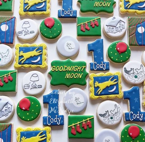 Goodnight Moon Party, Goodnight Moon Birthday Party, Goodnight Moon Book, Moon Cookies, Moon Birthday, Goodnight Moon, Themed Cookies, Moon Party, 1st Birthday Party Themes