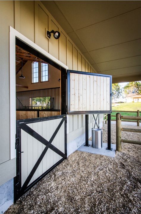 Dream horse barn idea | The dutch doors are a beautiful touch to this barn. Bayou House, Dream Barn Stables, Equestrian Barns, Stable Style, Dutch Doors, Barn Stalls, Horse Barn Ideas Stables, Horse Barn Designs, Horse Shelter