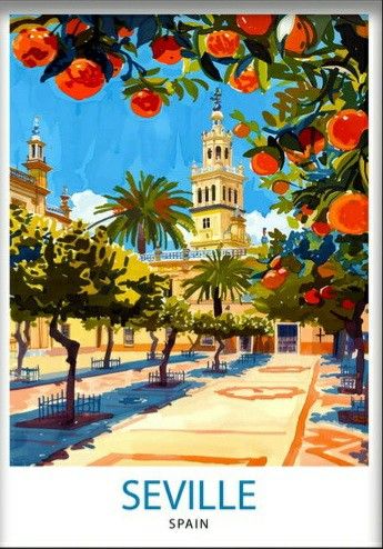 Seville Illustration, Andalucia Spain Travel, Spain Postcard, Spain Art, Seville Spain, Future Apartment, Vintage Travel Posters, Seville, Travelers Notebook