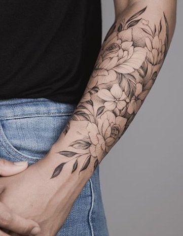 Black and white flower tattoo 512235 (30) — Postimage.org White Flower Tattoos, Forearm Flower Tattoo, Shape Tattoo, Forearm Sleeve Tattoos, Floral Tattoo Sleeve, Floral Tattoos, Floral Tattoo Design, Cat Tattoos, Tiny Tattoo