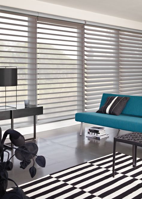 Create an endless variety of moods by inclining the vanes so that you can let more or less light pass through to your room with Luxaflex® Silhouette® Shades. #Luxaflex #SilhouetteShades #Interiors Persiana Sheer Elegance, Hunter Douglas Silhouette, Hotel Bedrooms, Smart Blinds, Zebra Blinds, Faux Wood Blinds, Hunter Douglas, Best Windows, Wood Blinds