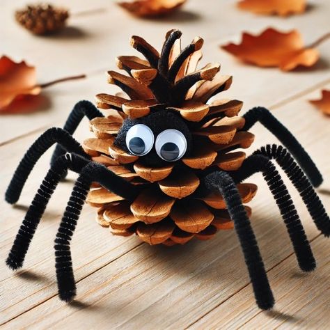 easy halloween craft Pinecone Crafts Halloween, Pinecone Halloween Crafts, Easy Pinecone Crafts, Halloween Pinecone Crafts, Pine Cone Squirrel Craft, Pine Cone Halloween Craft, Pinecone Fall Crafts For Kids, Pinecone Spiders, Pinecone Bat Craft