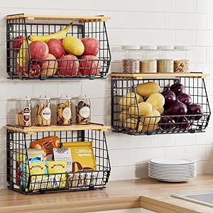 GGIU Wire Fruit Basket for Kitchen Storage: Hanging Fruit Basket for Kitchen Stackable Counter Basket for Vegetable Produce - Counter Potato and Onion Storage for Pantry 3 Pack Hanging Fruit Basket, Basket For Kitchen, Onion Storage, Potato Storage, Wire Fruit Basket, Storing Fruit, Hanging Fruit Baskets, Storage Hanging, Fruit Baskets