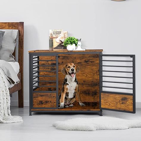 LIANTRAL Dog Crate Furniture, 32In Medium Heavy Duty Dog Kennel House Cage with Storage Indoor Living Room Bedroom Side End Table #doglovers #furnitureideas #affiliatelink Medium Dog Crate, Heavy Duty Dog Kennel, Small Dog Crate, Indoor Dog Kennel, Crate End Tables, Dog Bedroom, Wooden Dog Kennels, Indoor Living Room, Large Dog Crate