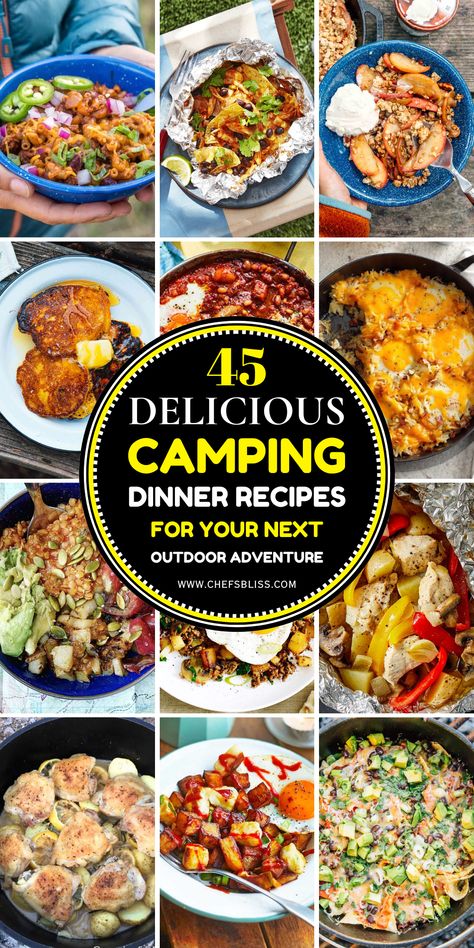 Camping dinners are all about convenience, flavor, and bringing people together around the campfire. Whether you're cooking over an open flame, using a portable grill, or preparing meals in foil packets, these 45+ camping dinner recipes will help you create delicious and satisfying meals in the great outdoors. From hearty stews to quick one-pan meals, these recipes are perfect for campers of all skill levels. Camping Skillet Meals Dinners, Camp Foil Meals, Mexican Camping Meals, One Pan Camping Dinners, Camper Meals Simple, Camping Dinners Easy, Camp Stew Recipe, Camping Dinner Recipes, Healthy Camping Meals