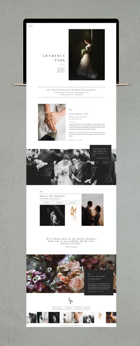 Refined, Sophisticated, and Editorial style website template made with Showit 5 by Kaleigh Turner Creative. Showit Website Template, Gramercy Park, Graphic Design Agency, Photography Templates, Editorial Wedding, Website Making, Branding Website Design, Showit Website, Website Inspiration