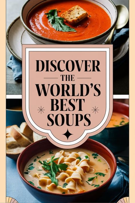 🍲 Experience the world's most amazing soups that will make your taste buds sing! 🌍 These comforting recipes bring together the best flavors from different cultures, all in one bowl. 🌶️ Whether you're in the mood for something spicy, creamy, or hearty, these soups have it all. 🥄 Prepare to be swept away by the warmth and richness of these global delicacies! Soups Around The World, Soups From Around The World, African Soups, Comforting Recipes, Vegetarian Drinks, Best Soups, Bland Food, Best Soup Recipes, Family Table