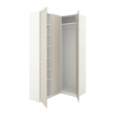 PAX Corner wardrobe - 63 1/8/34 5/8x93 1/8 " - IKEA Flisberget Light Beige, Ikea Pax Corner Wardrobe, Corner Armoire, Pax Corner, Pax Corner Wardrobe, Corner Wardrobe Closet, Pax Planner, Pax Ikea, Front Closet