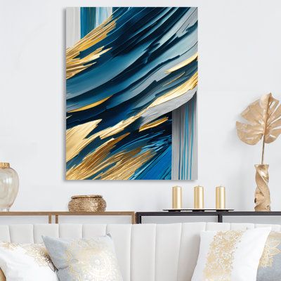 Bring Contemporary Abstraction to your home with this beautiful Metal Wall Décor. Available in several size, this "Bold Blue Brush Strokes II" Metal Artwork makes it the focal point of any room or office. | Mercer41 Bold Blue Brush Strokes II - Modern Metal Wall Decor blue/gray/Yellow 20.0 x 12.0 x 1.0 in | Home Decor | C100118288_1316702992 | Wayfair Canada Blue Brush Strokes, Family Picture Frame Wall, Grey Painting, Yellow Home Decor, Blue Pictures, Accent Wall Decor, Abstract Wall Decor, Living Room Pictures, Custom Wall Art