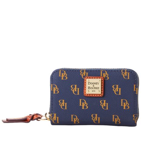 Nwt Dooney & Bourke Gretta Large Zip Around Credit Card Case In Navy. This Mini-Monogrammed Card Case Is Cute And Compact With Enough Space For All Your Cards And Essentials. Made Using Coated Cotton With A Silky Finish That's Water-Repellent. Features Zipper Closure, Gold Tone Hardware, Red Fabric Lining, One Interior Zip Pocket, Two Interior Open Compartments, And 4 Credit Card Slots. Measures Approx. 3.75"H X 5.5"W X 2"D. Comes With Original Dooney & Bourke Box (As Pictured). ***Remember To B Dooney And Bourke Wallet, White Wallet, Pink Wristlet, Envelope Wallet, Large Wallet, Leather Coin Purse, Dooney And Bourke, Change Purse, Dooney & Bourke Bags