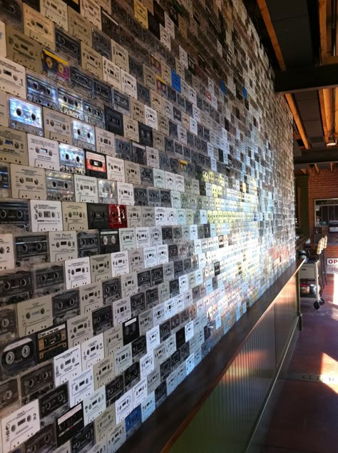 Cassette wall at the Windsor in uptown Phoenix. Cassette Wall, Modern Home Offices, Tape Wall, Focal Wall, Interior Accents, Wall Graphics, Interior Trim, Clever Diy, Cassette Tapes