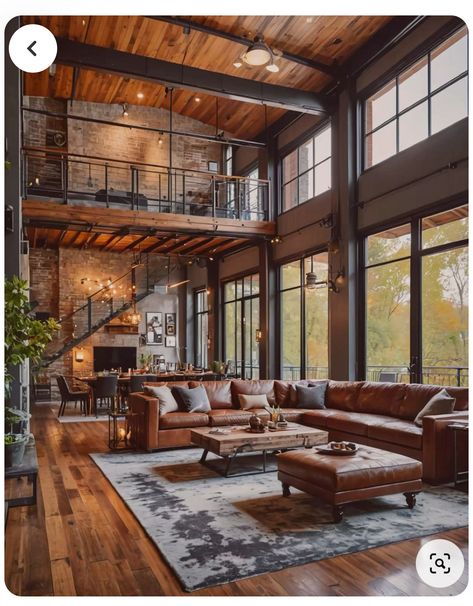 Industrial Duplex Apartment, Industrial Contemporary House, Rustic Industrial Home Design, House Aesthetic Interior Design Modern, Industrial Home Aesthetic, Industrial Mountain Home, Modern Mountain House Interior Design, Modern Ranch House Interior Design, Rustic Modern Mountain Home