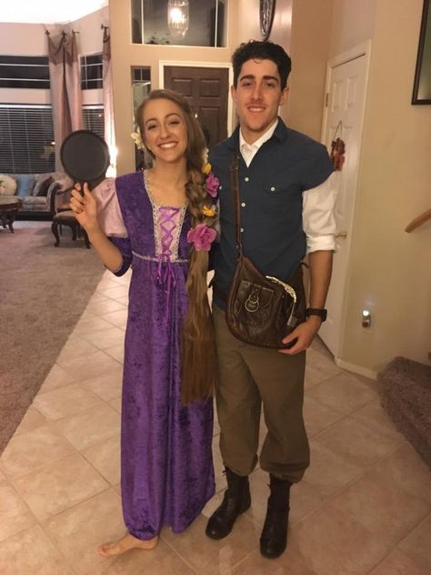 Rapunzel and Flynn Rider from Tangled Halloween couple costumes! Diy Couples Halloween Costumes, Flynn Rider Costume, Rapunzel And Flynn Rider, Halloween Couple Costumes, Tangled Costume, Best Diy Halloween Costumes, Meme Costume, Halloween Costumes Diy Couples, Cute Couples Costumes