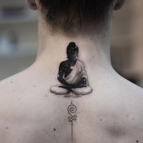 Buddhism Tattoo, Meditation Tattoo, Best Neck Tattoos, Buddhist Tattoo, Yoga Tattoos, Sanskrit Tattoo, Buddha Tattoo Design, Tattoo Dotwork, Libra Tattoo