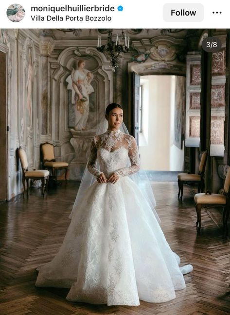 Wedding Dresses Monique Lhuillier, Villa Del Balbianello Wedding, Wedding Venue Italy, Balbianello Wedding, Long Sleeve Wedding Dress Ball Gown, 2023 Wedding Trends, Long Sleeve Ball Gown Wedding Dress, Monique Lhuillier Wedding Dress, Monique Lhuillier Bridal