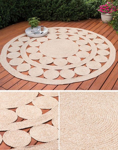 Round outdoor rugs are a great way to create a conversation circle outside. Round rugs are also a good idea if you have a curved space or a corner space where you don't want the rug to go all the wall to the walls. #RoundRug #RoundOutdoorRug #ModernOutdoorRug Outdoor Rug Ideas, Modern Outdoor Rugs, Round Outdoor Rug, Corner Space, Rug Ideas, Balcony Furniture, Fancy Letters, Backyard Living, Austin Design