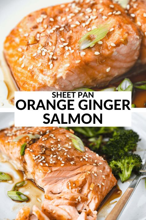 Orange Ginger Salmon, Salmon With Broccoli, Sheet Pan Salmon, Pan Salmon, Salmon Recipes Baked Healthy, Ginger Salmon, Salmon And Broccoli, Seafood Entrees, Easy Go