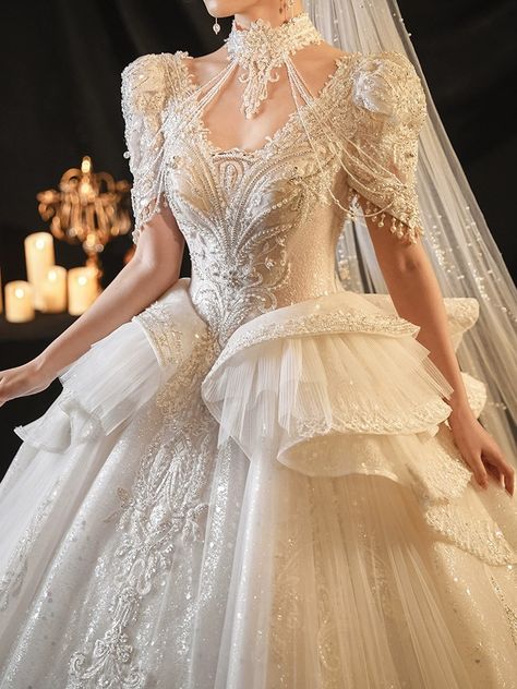 Fantasy Wedding Dress Ballgown, Dresses Hacks, Extravagant Wedding Dress, Gown Queen, Fantasy Wedding Dress, Queen Wedding Dress, Fairy Wedding Dress, Extravagant Wedding, Dress Fairy