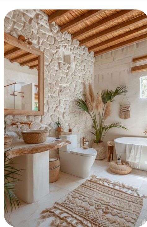 Medditeranean Style Bathroom, Modern Spanish Style Bathroom, Zen Interior Design, Color Schemes Bathroom, Bohemian Style Interior Design, Bathroom Artwork Ideas, Modern Spanish Style, Bathroom Gallery Wall, Modern Bohemian Style