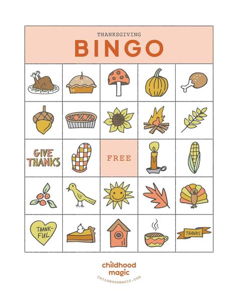 Thanksgiving Bingo - Childhood Magic Thanksgiving Bingo Printable Free, Thanksgiving Bingo Free, Bingo Printable Free, Printable Bingo Cards, Thanksgiving Word Search, Thanksgiving Bingo, Thanksgiving Books, Thanksgiving Words, Bingo Template