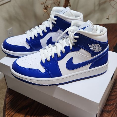 White/Royal Blue Brand New, Never Worn, With Original Box, Women's Size 11 Royal Blue Nike Shoes, Royal Blue Quinceanera Shoes, Royal Blue Jordans, Blue Shoes Aesthetic, Baddie Shoes Sneakers, Nike Blue Shoes, Prom Shoes Blue, Jordans For Women, Shoe Collection Aesthetic