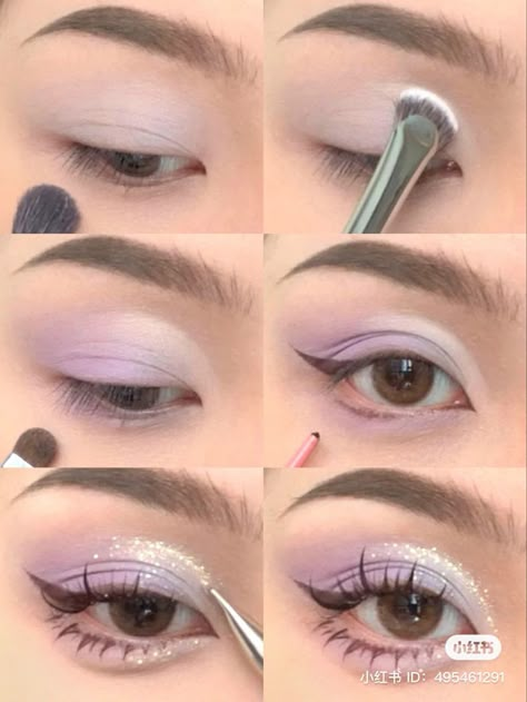 Cute Makeup Eye Shadow, Makeup Inspo Aesthetic Simple, Eye Purple Makeup, Purple Make Up Tutorial, Mothers Day Eyeshadow Look, Cute Makeup Purple, Purple Makeup Prom, Make Up Purple Eyes, Eye Makeup Ideas Aesthetic