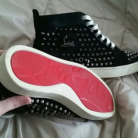 Christian Louboutin Black Suede Studded Sneakers Christian Louboutin authentic studded sneakers. Only worn two times. Red on the bottom of the shoe and a Louboutin logo on the side. All of the studs are attached. Size runs a little small. Will accept reasonable offers!! Christian Louboutin Shoes Sneakers Christian Louboutin Shoes Sneakers, Christian Louboutin Shoes Outfit, Red Bottom Heels, Studded Sneakers, Red Bottom Shoes, Christian Louboutin Boots, Christian Louboutin Outlet, Red High Heels, Christian Louboutin Heels