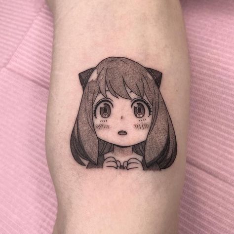 Spyxfamily Tattoo, Anya Tattoo Anime, Spy X Family Tattoo Ideas, Spy X Family Tattoo, Anya Tattoo, Anya Spyxfamily, Samurai Tattoo Sleeve, Tattoo Anime, Anime Tattoo