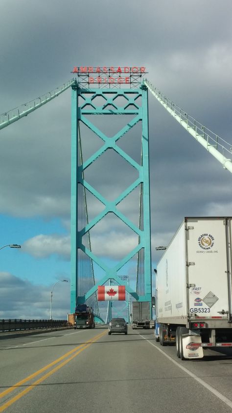 Ambassador Bridge to Canada. Jumped over there while in Detroit. Ambassador Bridge, Bay Bridge, Golden Gate Bridge, Golden Gate, Places Ive Been, Gate, Michigan, Bridge, Travel