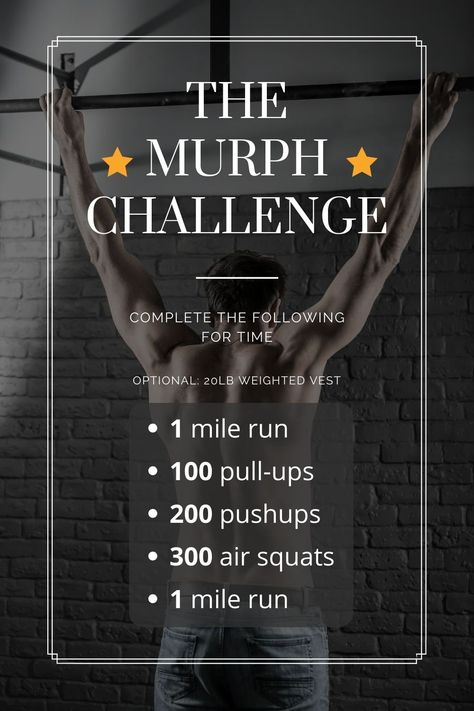 The Murph Challenge is a legendary workout designed to test your body and mind. Originally a preferred workout of LT. Michael Murphy, Murph has become one of Crossfit's toughest challenges (a Hero WOD). This deceptively simple workout is both brutal and rewarding. It requires no gear, making it an ideal quarantine workout. #quarantineworkout #murphchallenge #exercise #fitness #bodyweight Murph Crossfit Workout, Mini Murph Workout, Murph Workout Crossfit, The Murph Workout, Hero Workouts Crossfit, Murph Prep Workouts, Murphy Workout, Hyrox Workout, Amrap Workouts