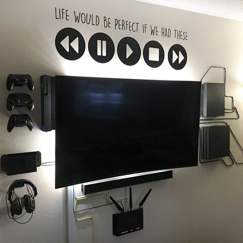 Customer Images of their TV and Media Setups, after installing HIDEit Mounts. HIDEit Mounts Customer Reviews. #afterHIDEit Gamer Rum, Hideit Mounts, Gamer Room Diy, Boys Game Room, Video Game Room Design, Boy Bedroom Design, Video Game Rooms, Audio Room, Gaming Room Setup