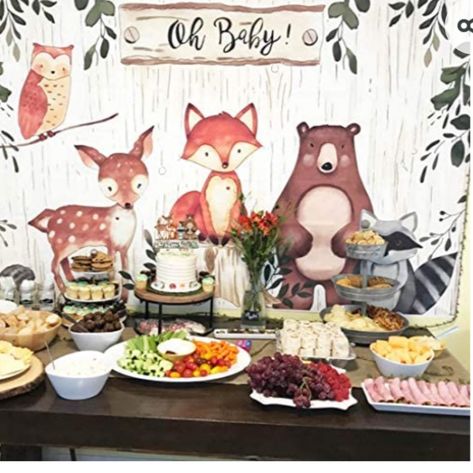 Woodland New Woodland Animals Oh Baby Backdrop Baby Shower Gender Reveal Birthday Party Owl Fox Deer Bear Raccoon Size: 5' X 3' Color: Various White Background Thank You For Visiting My Closet See Pictures For More Details Hc1 Forest Animal Baby Shower Theme, Oh Baby Backdrop, Welcome Baby Cake, Fawn Animal, Woodland Backdrop, Forest Animal Baby Shower, Woodland Creatures Baby Shower, Baby Backdrop, Animal Baby Shower Theme