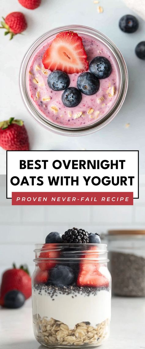 Image for Best Overnight Oats with Yogurt Easy Breakfast Ideas Yogurt, High Protein Breakfast Yogurt, Plain Yogurt Recipes Breakfast, Over Night Oats With Greek Yogurt, Muesli Recipe Overnight, Greek Yogurt Overnight Oats, Yogurt Breakfast Ideas, Quick Overnight Oats, Overnight Oats Almond Milk