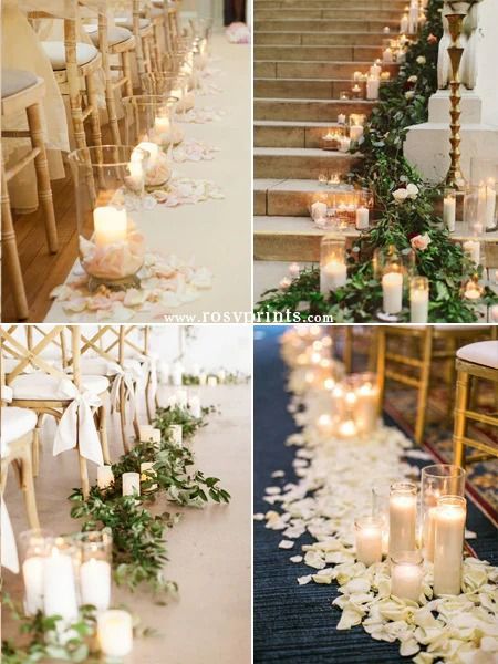 5 Atmospheric Wedding Candlelight Ideas That Really Inspire – Rosy Prints Aisle Candles, Wedding Aisle Outdoor, Unique Wedding Colors, Orange Wedding Colors, Candle Lit Wedding, Aisle Decorations, Romantic Wedding Ceremony, Indoor Wedding Ceremonies, Church Candles