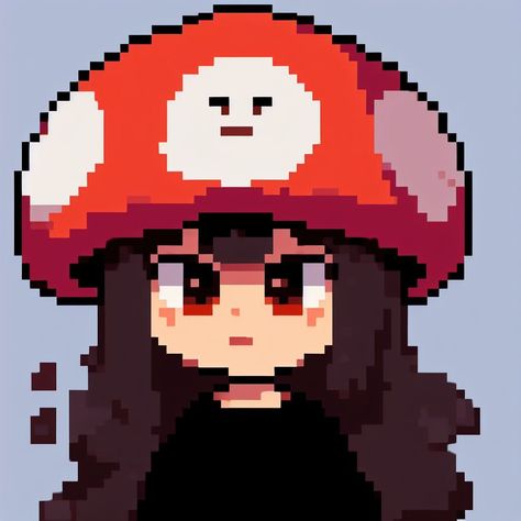 Pixel icon of a girl with red mushroom hat(*´∀`) Piskel Art, Pixel Art Background, Mushroom Hat, Arte 8 Bits, Cool Pixel Art, Red Mushroom, Pixel Art Characters, Pix Art, Pixel Art Games