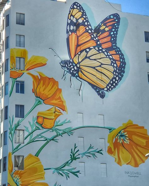 Wall Street Art, Garden Mural, Flower Mural, School Murals, Street Mural, Fence Art, Wall Murals Painted, Monarch Butterflies, Graffiti Murals