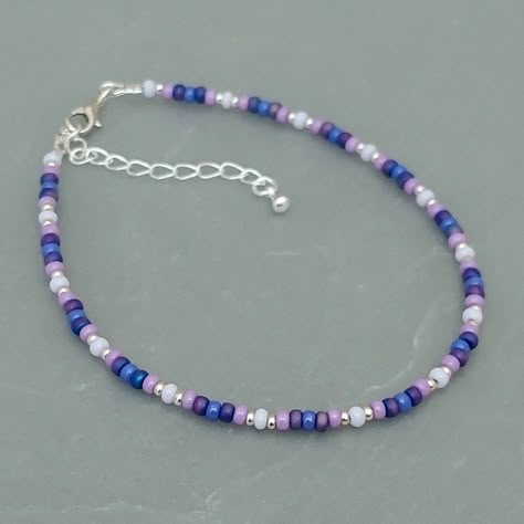 Purple Seed Bead Anklet Seed Bead Accessories, Purple Anklet, Seed Bead Bracelets Diy, Blue Anklet, Purple Beach, Purple Bead Necklace, Small Bead Bracelet, Beach Anklets, Handmade Jewelry Tutorials