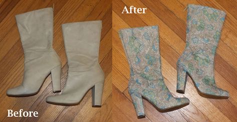 Upcycle Shoes, Diy Heels, Repurposed Projects, Boots Diy, Clothes Upcycle, Shoe Refashion, Shoe Makeover, Painted Clothes Diy, Diy Shoe