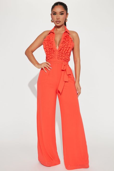 Coral Jumpsuit, African Print Jumpsuit, Olive Green Jumpsuit, Coral Fashion, Jumpsuit Outfits, Sweater Jumpsuit, Color Coral, Navy Fashion, Wide Leg Pant