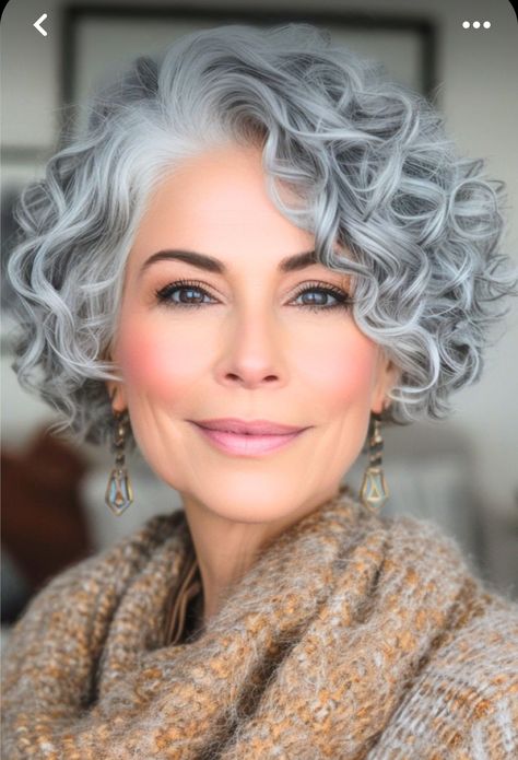 Short Curly Gray Hair Over 50 Curls, Short Length Curly Hair, Gray Curly Hair Natural Curls, Short Curly Gray Hair Over 50, Gray Curly Hair, Gray Haircut, Gray Hairstyles For Women, Curly Silver Hair, Haircut Gray Hair