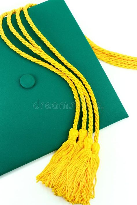 Graduation cap. A yellow and green graduation cap on white #Sponsored , #Paid, #Sponsored, #cap, #white, #graduation, #Graduation Yellow Cap And Gown, Green Graduation Caps Decorated, Graduation Cap Designs Green And Gold, Green And Yellow Graduation Party Decor, Yellow Handmade Cap, Green Graduation Cap, Graduation Cap, Tassel Necklace, Photo Wall