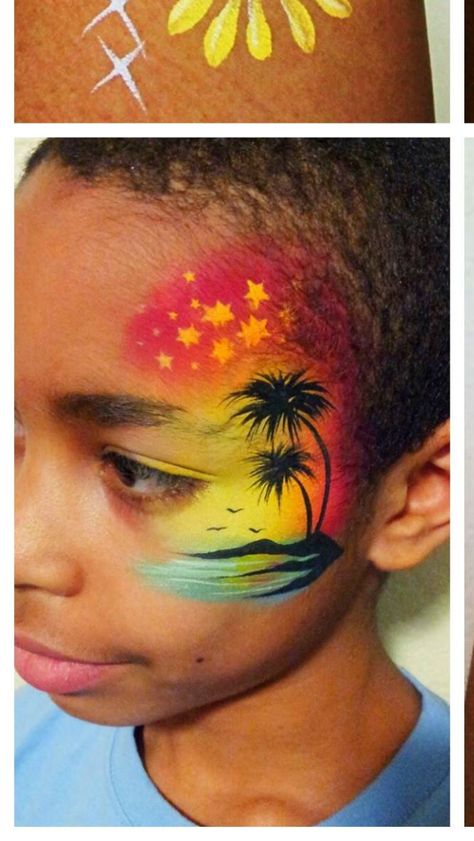 Sunset Face Paint, Hawaiian Face Paint, Beach Face Paint, Kid Face Paint, Sketching Face, Party Face Paint, Boys Face Painting, Best Face Painting, Superhero Face Painting