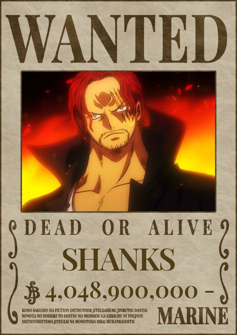 Shanks Wanted Poster, Wanted One Piece, Manga Stickers, One Piece Bounties, رورونوا زورو, Anime Lock Screen Wallpapers, Anime Lock Screen, One Piece Cartoon, Wanted Poster