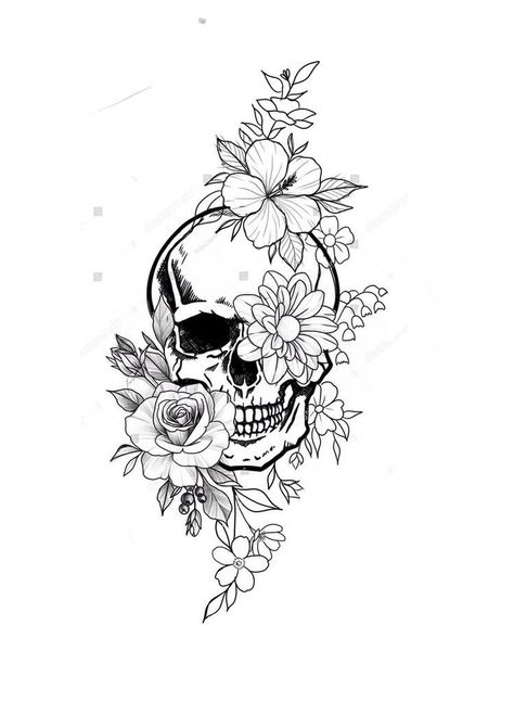 Girly Skull Tattoos For Women, Skull And Flowers Tattoo Design, Girly Skull Tattoos, Flowers Tattoo Design, Feminine Skull Tattoos, Skull And Flowers, Tattoo Skull, Flowers Tattoo, Skull Tattoo Design