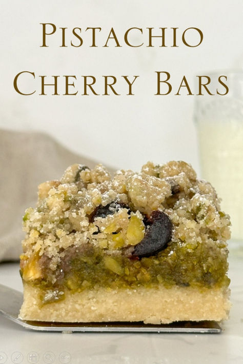 Featuring an almond shortbread crust, a pistachio cherry filling and a pistachio streusel topping, you will love these Pistachio Cherry Bars! Pistachio Bars, Cherry Pistachio, Health Meal Prep, Almond Shortbread, Cherry Bars, Cherry Filling, Shortbread Bars, Cherry Desserts, Shortbread Crust