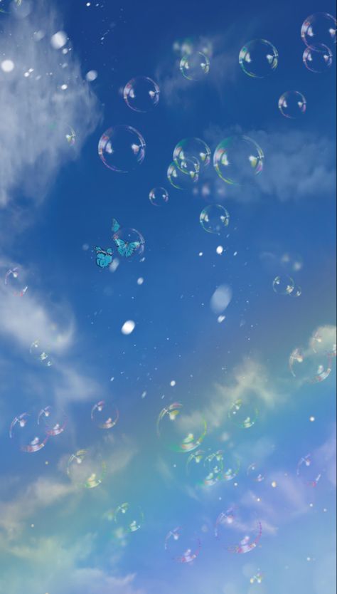 Bubbly Wallpaper, Scenery Wallpaper Anime, Wallpaper Anime Scenery, Kawaii Butterfly, Swag Pictures, Clouds Rainbow, Heart Bubbles, Y2k Background, Rainbow Bubbles