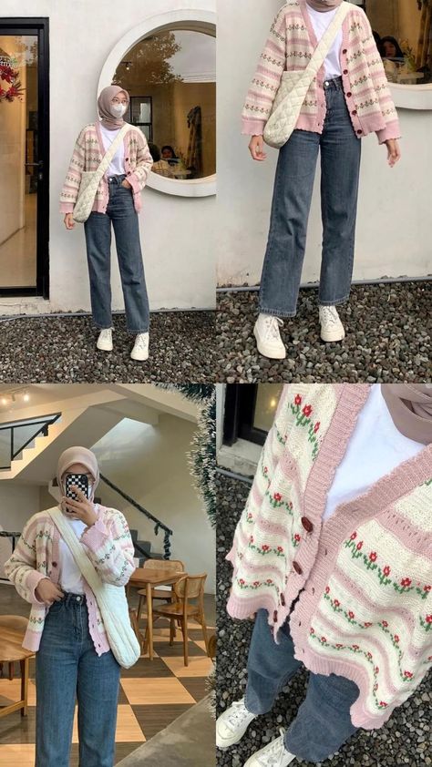 Outfit Hijab Ideas, Outfit Ideas Hijab, Ootd Sweater, Pink Dress Outfits, Outfit Hijab Casual, Ootd Hijab Casual, Hijab Simple, Mix Match Outfits, Muslim Outfits Casual