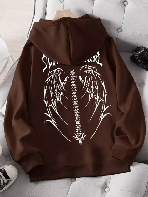 Cool Hoodies Designs, Graphic Clothes, Halloween Clothes, Brown Hoodie, Stylish Hoodies, Lined Hoodie, Tomboy Style Outfits, Knitted Hood, Swaggy Outfits